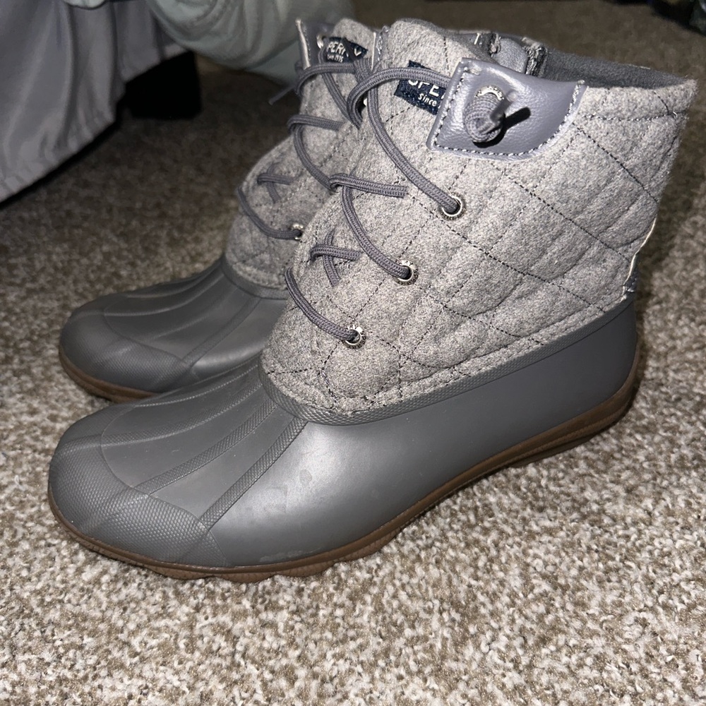 Gray Sperry boots